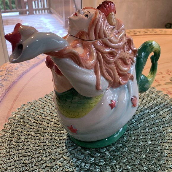 COPY - New Blue Sky Clayworks Ceramic Mermaid Teapot. 9” Tall - Picture 5 of 11